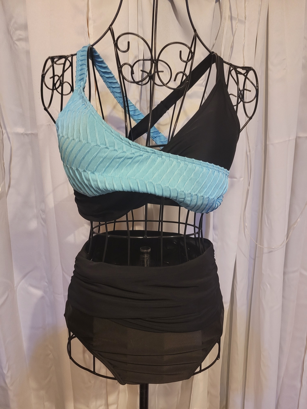 Amazon Women's Black and Light Blue Two-Piece Bikini Set